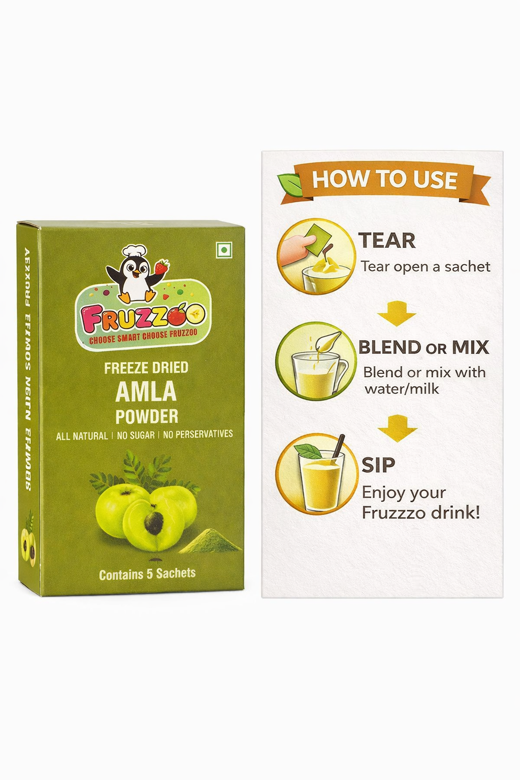Fruzzoo Amla Powder mixed into a tangy amla juice drink