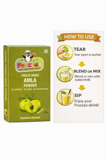 Fruzzoo Amla Powder mixed into a tangy amla juice drink