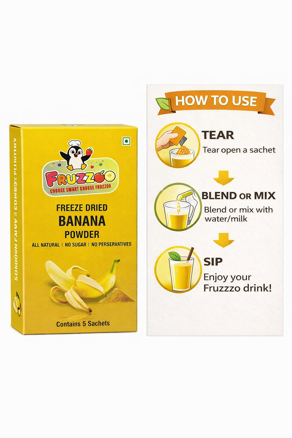 Fruzzoo Banana Powder mixed into a smooth banana milkshake