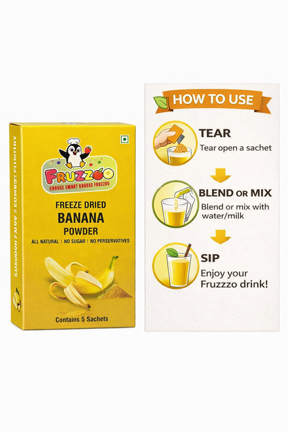 Fruzzoo Banana Powder mixed into a smooth banana milkshake
