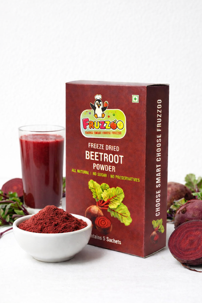Fruzzoo Beetroot Powder pack of 5 sachets with beetroot slices
