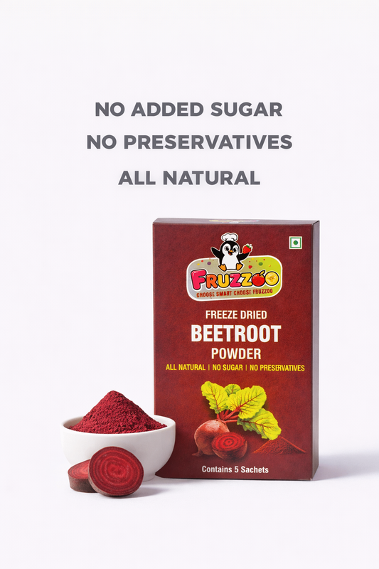 Fruzzoo Beetroot Powder sachet with fresh beetroot and powder