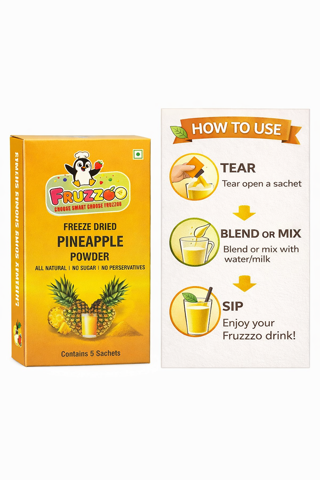 Fruzzoo Pineapple Powder mixed into a chilled glass of pineapple juice