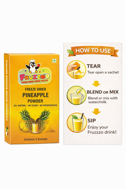 Fruzzoo Pineapple Powder mixed into a chilled glass of pineapple juice
