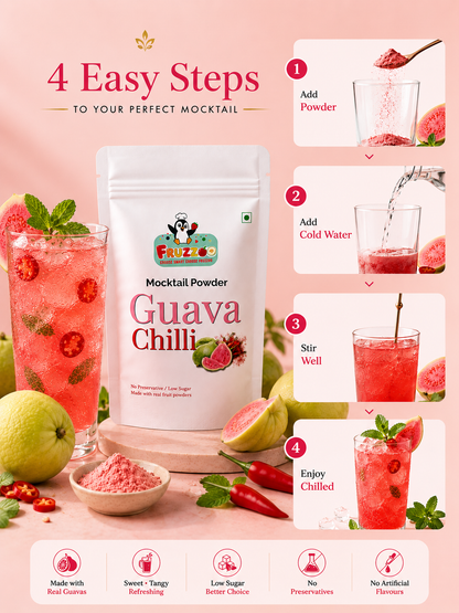 Fruzzoo Guava Chilli Mocktail Powder - Pack of 5 Sachets