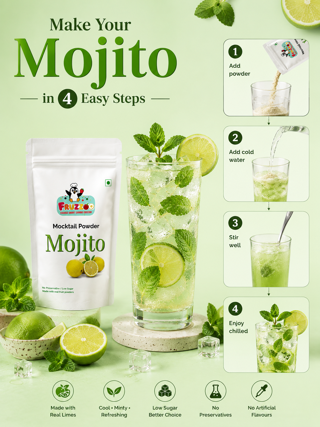 Fruzzoo Mojito Mocktail Powder - Pack of 5 Sachets