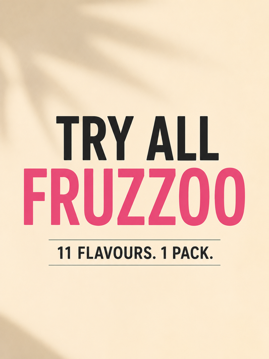 Fruzzoo Try All Pack box with all 11 flavours of fruit and mocktail powders