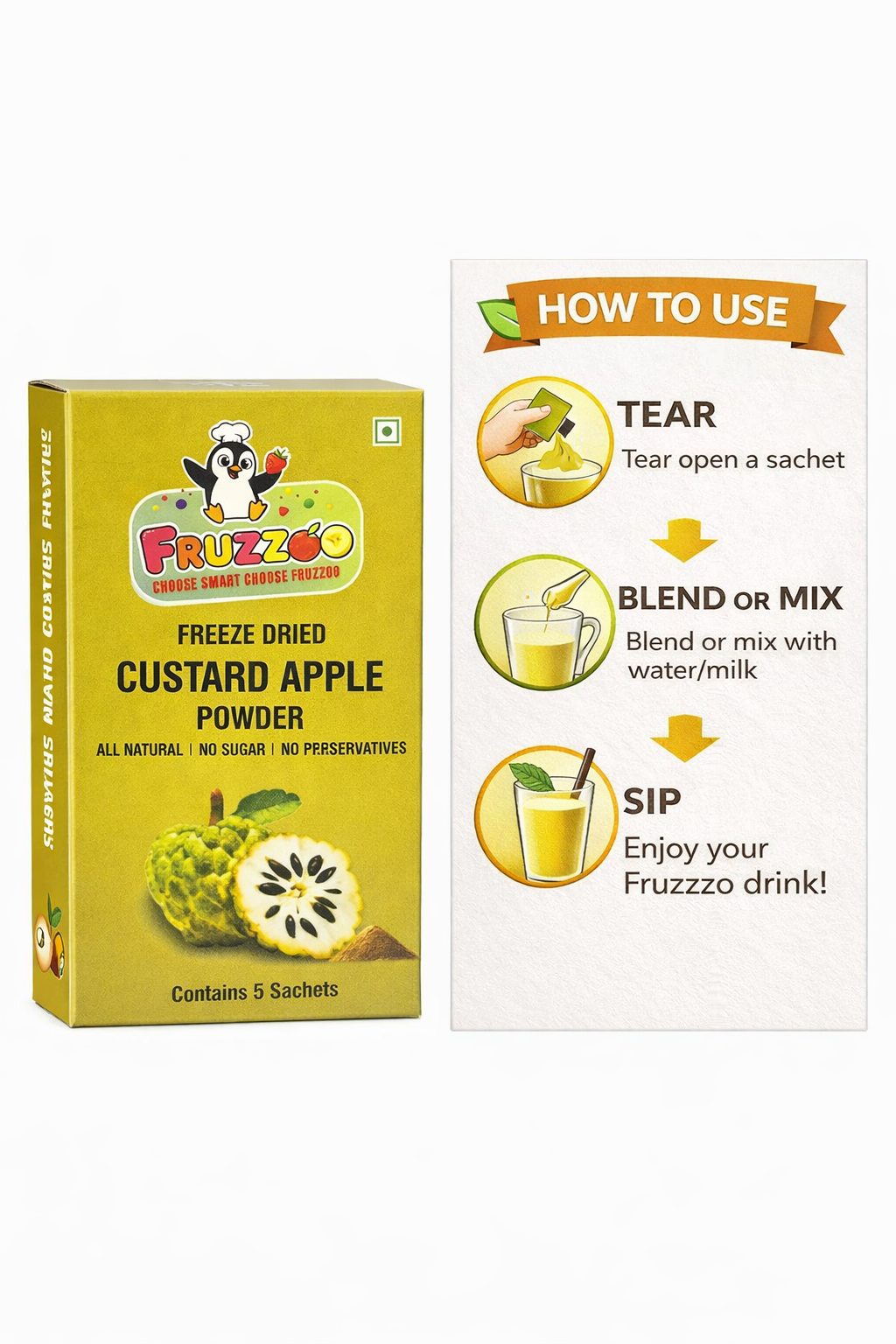 Fruzzoo Custard Apple Powder mixed into a creamy sitaphal shake