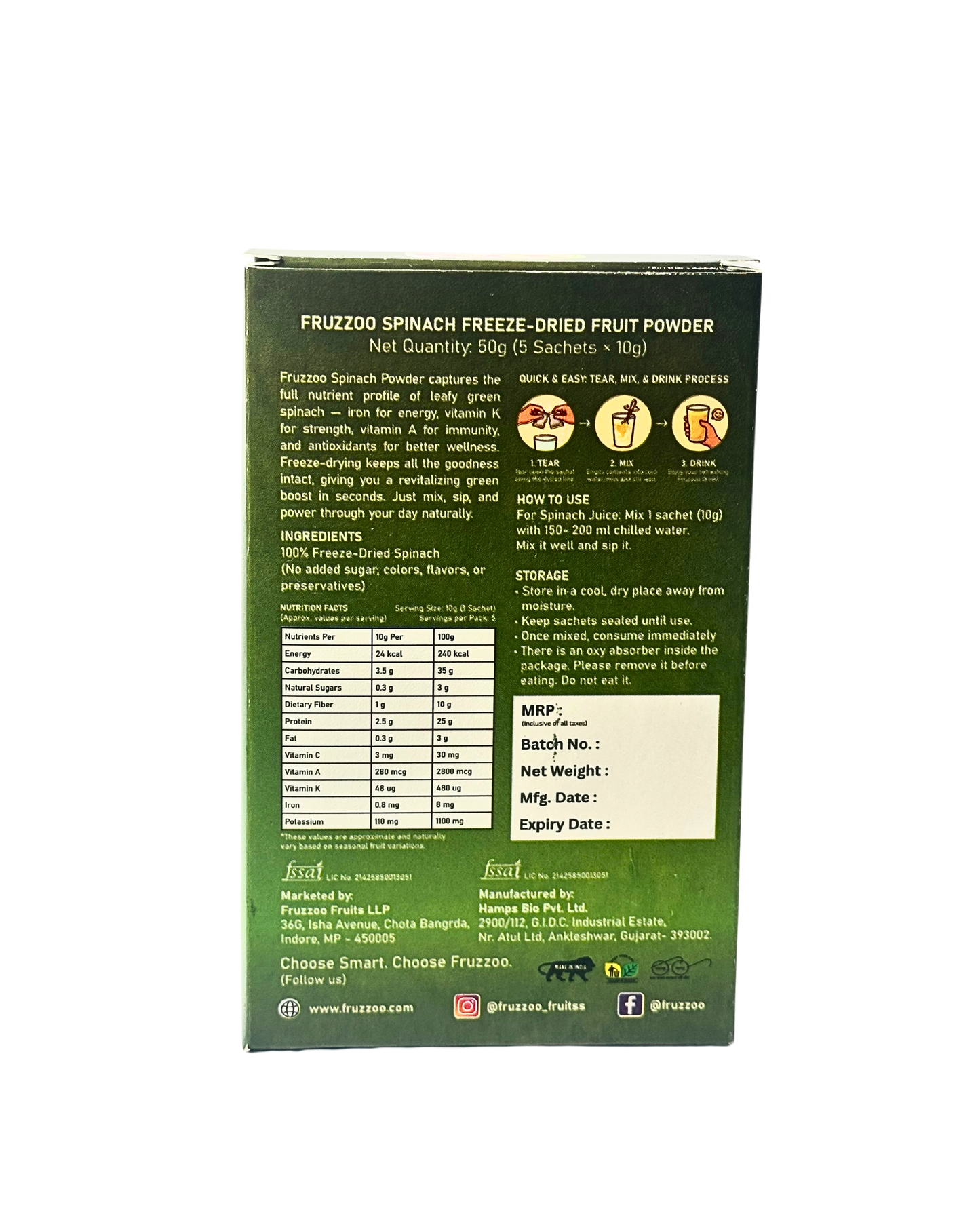 The Green Power of Nature - Fruzzoo Spinach (Pack of 5)