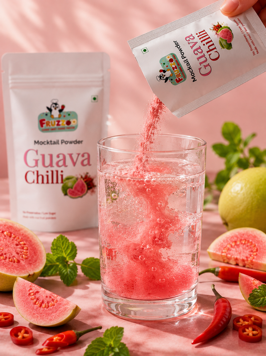 Fruzzoo Guava Chilli Mocktail Powder sachet with guava and chilli