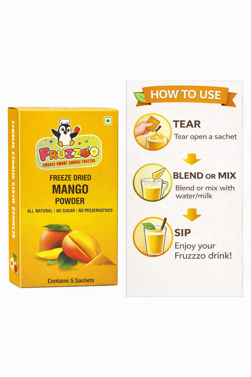 Fruzzoo Mango Powder mixed into a tropical mango shake