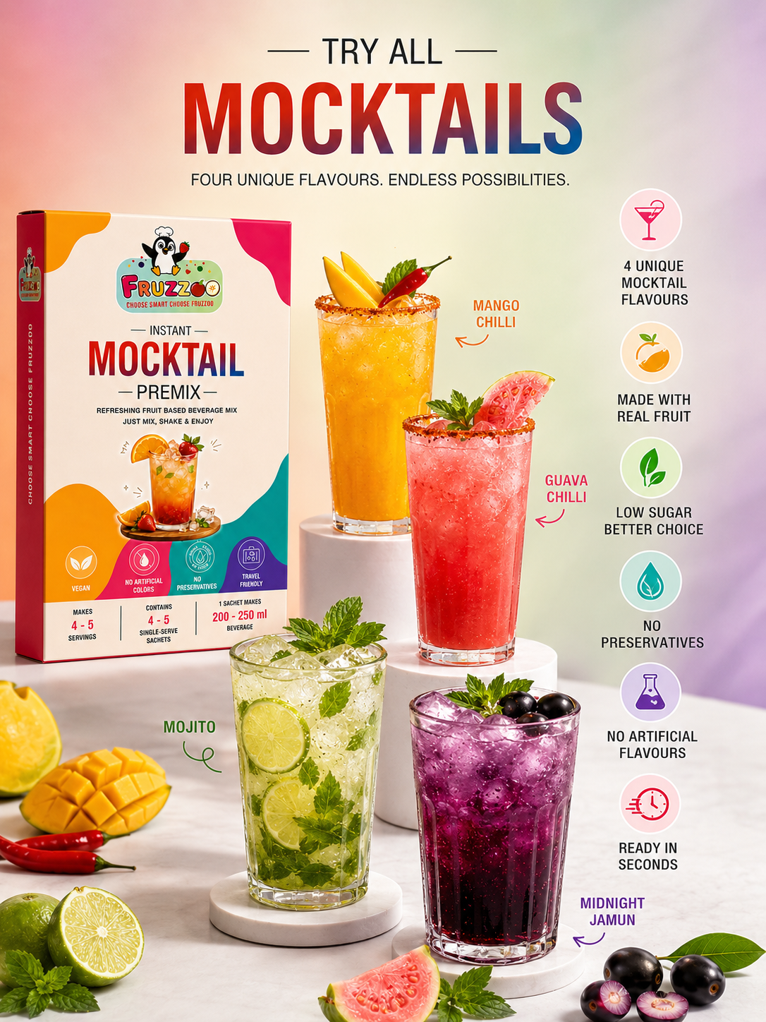 Fruzzoo Mocktail Box preparation steps and serving suggestions