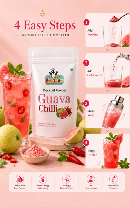 Fruzzoo Guava Chilli Mocktail Powder - Pack of 4 Sachets
