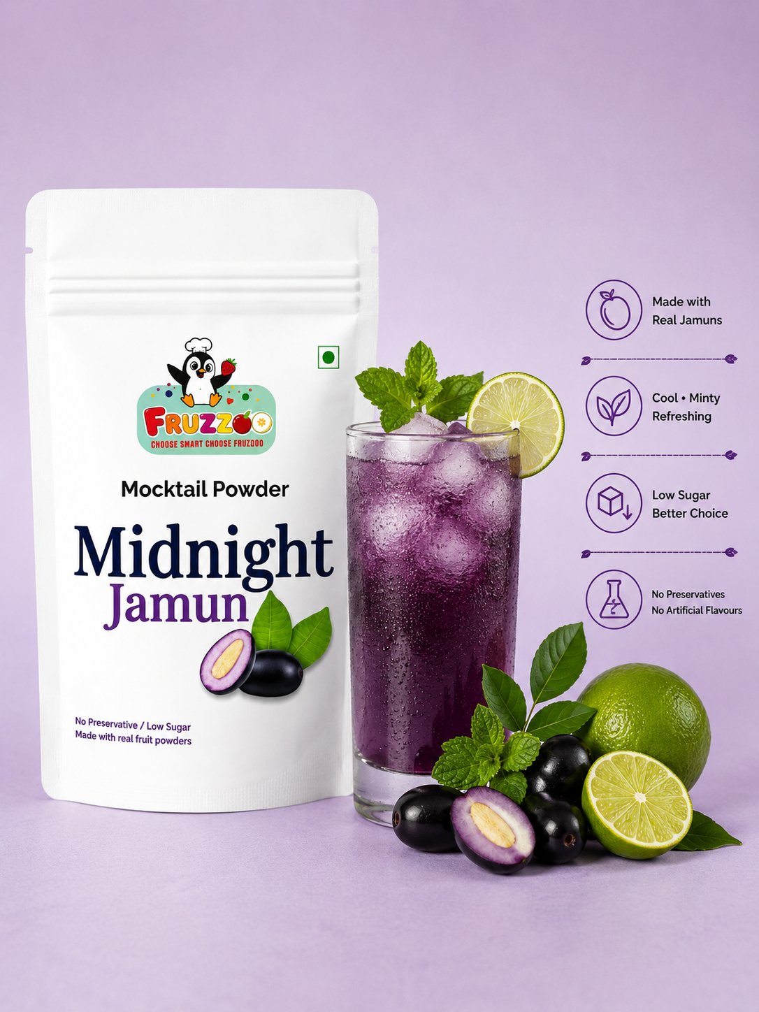 Fruzzoo Midnight Jamun Mocktail Powder ingredients and preparation